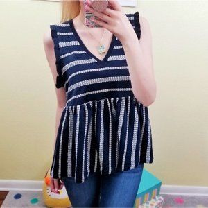 Altar'd State V-Neck Ruffle Sleeve Stripe Tank Top